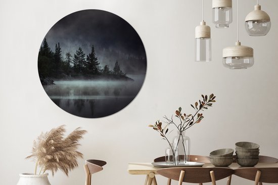 WallCircle - Wall Circle - Wall Circle Indoor - Forêt - Brouillard - Zwart - Wit - 120x120 cm - Décoration murale - Peintures Ronds XXL