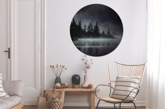 WallCircle - Wall Circle - Wall Circle Indoor - Forêt - Brouillard - Zwart - Wit - 120x120 cm - Décoration murale - Peintures Ronds XXL