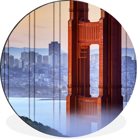 WallCircle - Wandcirkel - Muurcirkel - Golden Gate Bridge en San Francisco op de achtergrond - Aluminium - Dibond - 30x30 cm - Binnen en Buiten