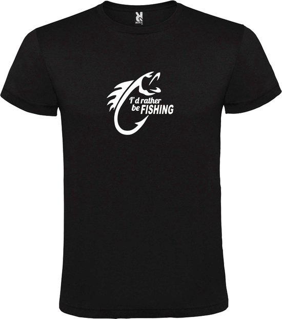 Zwart  T shirt met  " I'd rather be Fishing / ik ga liever vissen " print Wit size L
