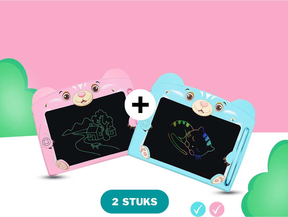 2 Stuks - Tekentablet voor kinderen - Roze + Blauw - Tekenbord - LCD Tekentablet - Kindertablet / Tekenbord