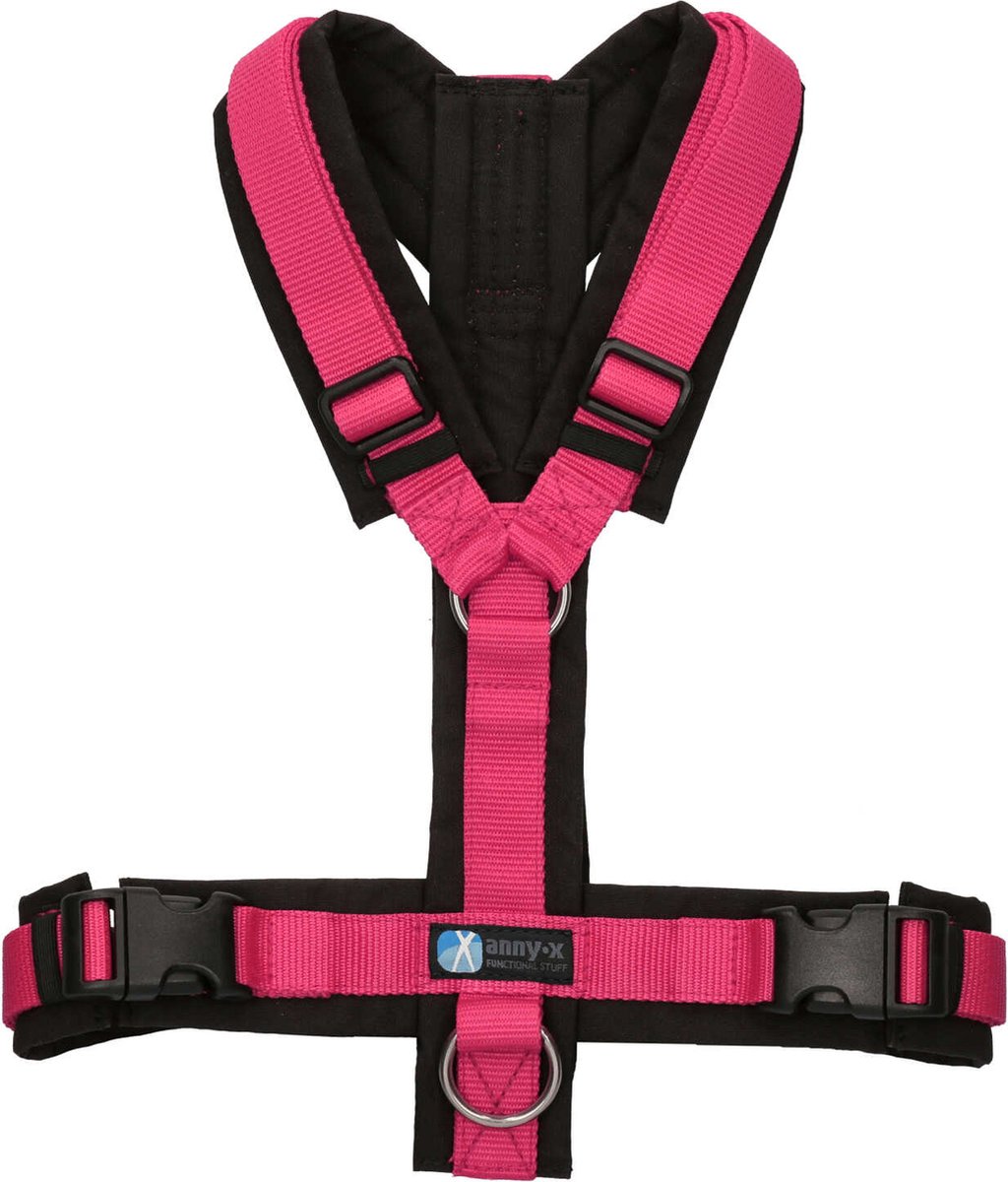 AnnyX Hondentuig - FUN - Speurtuig - Fuchsia/Zwart - maat M - Borstomvang 62-74cm