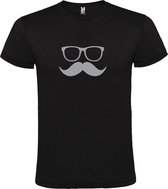 Zwart  T shirt met  print van "Bril en Snor " print Zilver size M