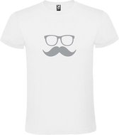 Wit  T shirt met  print van "Bril en Snor " print Zilver size L
