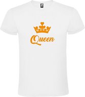 Wit T shirt met print van "Queen " print Oranje size M