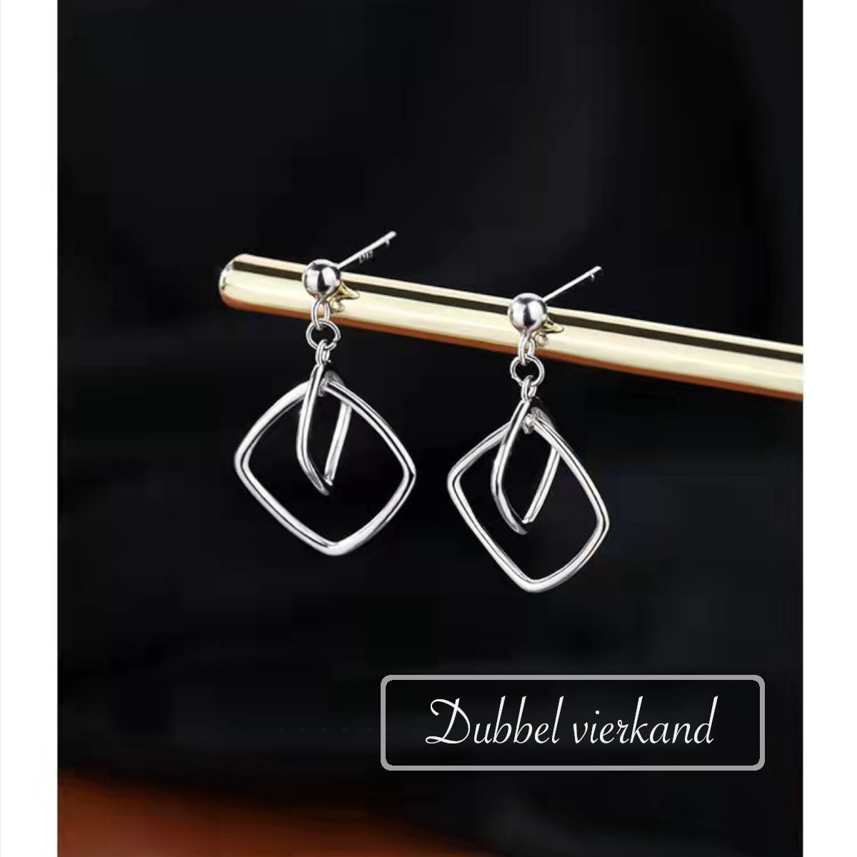 Gading® oorhangers voor dames - dubbel vierkant hangers- 23mm*11mm- zilver- zilver 925