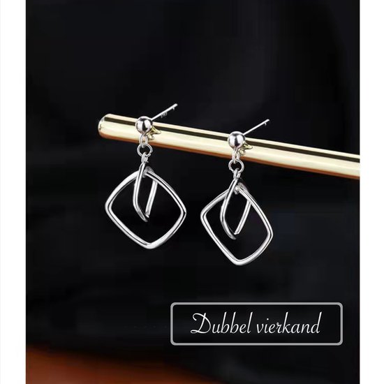 Gading® oorhangers voor dames - dubbel vierkant hangers- 23mm*11mm- zilver- zilver 925