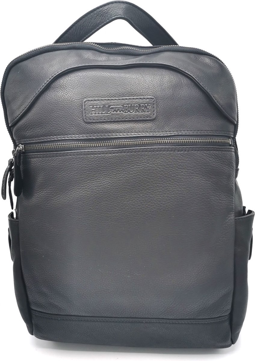 HillBurry Laptop Rugzak - Kwaliteitsleer Zwart - 15" laptop formaat - Hoogte 40cm x Breedte 30cm x Diepte 12cm