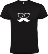 Zwart  T shirt met  print van "Bril en Snor " print Wit size XXXXL
