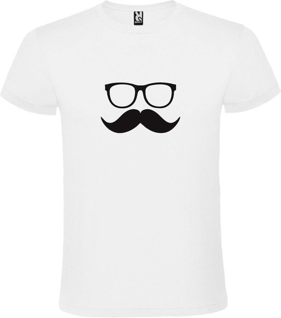 Wit  T shirt met  print van "Bril en Snor " print Zwart size XS