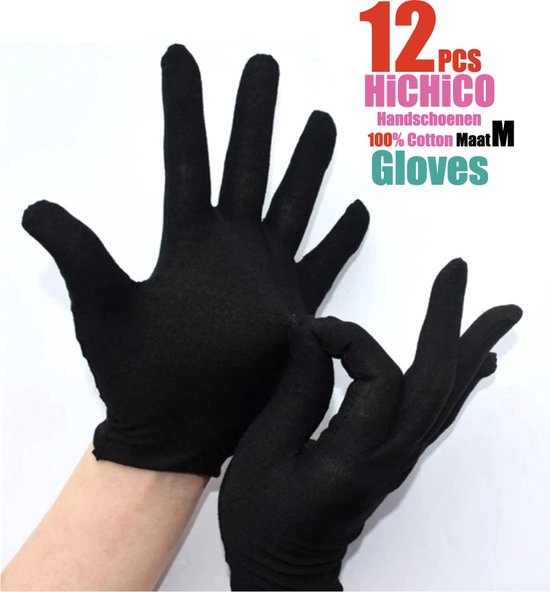 12 Stuks katoenen Handschoen – 12PCS Black Gloves 6 Pairs Soft Cotton Gloves Coin Jewelry Silver Inspection Gloves Stretchable Lining Glove - Handschoenen 100% katoenen Zwart Maat M