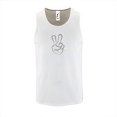 Witte Tanktop sportshirt met "Peace / Vrede teken" Print Zilver Size XXL