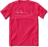 Gekke Kat - Katten T-Shirt Kleding Cadeau | Dames - Heren - Unisex | Dieren shirt | Grappig Verjaardag kado | Tshirt Met Print | - Roze - XXL