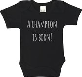 Romper - A champion is born! - maat 62 - korte mouwen - baby - baby kleding jongens - baby kleding meisje - rompertjes baby - rompertjes baby met tekst - kraamcadeau meisje - kraam