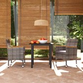 vidaXL 3-delige Tuinset met kussens poly rattan grijs