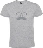 Grijs  T shirt met  print van "Bril en Snor " print Zilver size XXXXL