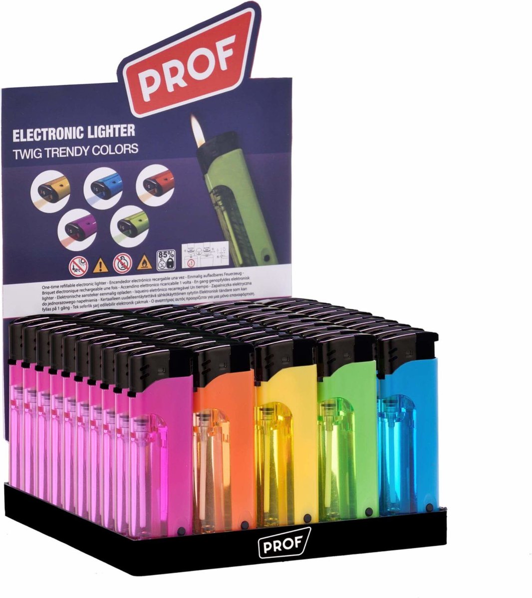 Goedkoopste Prof Wegwerpaanstekers met LED-lampje - 50 stuks - Meerdere kleuren - 8 x 2.4 x 1.2 cm