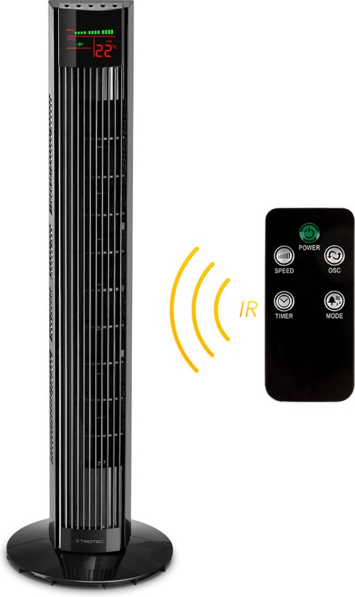 TROTEC Design torenventilator TVE 31 T – stille 45W ventilator met 3 snelheden, timer en afstandsbediening