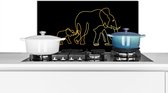 Spatscherm keuken 60x30 cm - Kookplaat achterwand Olifant - Goud - Zwart - Lijn - Simpel - Muurbeschermer - Spatwand fornuis - Hoogwaardig aluminium