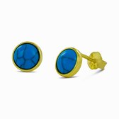 Silventi 9SIL-21986 Zilveren Oorknopjes - Dames - Rond - Blauw - Turkoois - 7,2 mm - Zilver - Gold Plated (Verguld/Goud op Zilver)