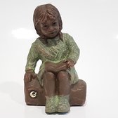 Geert Kunen / Skulptuur / beeld / Meisje met boek - bruin / groen - 9 x 8,5 x 14 cm hoog.