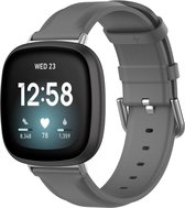 Bandje geschikt voor Fitbit Sense - Maat L - Horlogebandje - Polsband - Kunstleer - Grijs