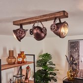 MANDEE.NL - Industrieel Plafondlamp - Vintage Plafondlamp - Hord Plafondlamp Roestkleurig Donker Hout 3-lichts - Hoekig, langwerpig Plafondlamp -  draai- en zwenkbaar Plafondlamp