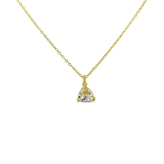 Silventi 9SIL-21942 Zilveren Ketting met Hanger - Dames - Zirkonia - Wit - Driehoek - 9 mm - Ankerschakel - 40 + 5 cm - Zilver - Gold Plated (Verguld/Goud op Zilver)