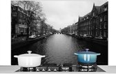 Spatscherm keuken 120x80 cm - Kookplaat achterwand Gracht in Amsterdam - Zwart - Wit - Muurbeschermer - Spatwand fornuis - Hoogwaardig aluminium