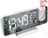 Nixnix - Digitale Wekkerradio Wit - Alarm Clock - Met projectie - Multifunctionele Wekker radio - Digitale Wakker - Temperatuur - Spiegel - Snooze -
