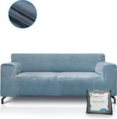 Zetelhoes 3 Zit - Bankhoes Stretch 3 Zitsbanken - Sofa Cover - 201-240 cm - Fluweel Steenblauw