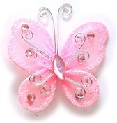 5X organza vlinder met strass en glitter en metaaldraad langs de randen roze - vlinder - organza - DIY - hobby - knutselen
