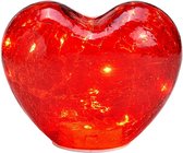 Love - Liefde - Valentijn - Hart - Rood-glazen hart met 20 LED en timer