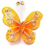 5X organza vlinder met strass en glitter en metaaldraad langs de randen oranje - vlinder - organza - DIY - hobby - knutselen