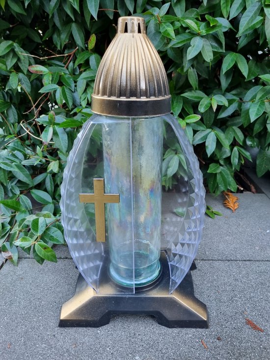 Lumière commémorative - L29 - Or - Croix - Bougie à LED - 1200 heures de combustion - Bougie funéraire - Lumière funéraire - Lanterne funéraire - Décoration de tombe - Lumière du vent