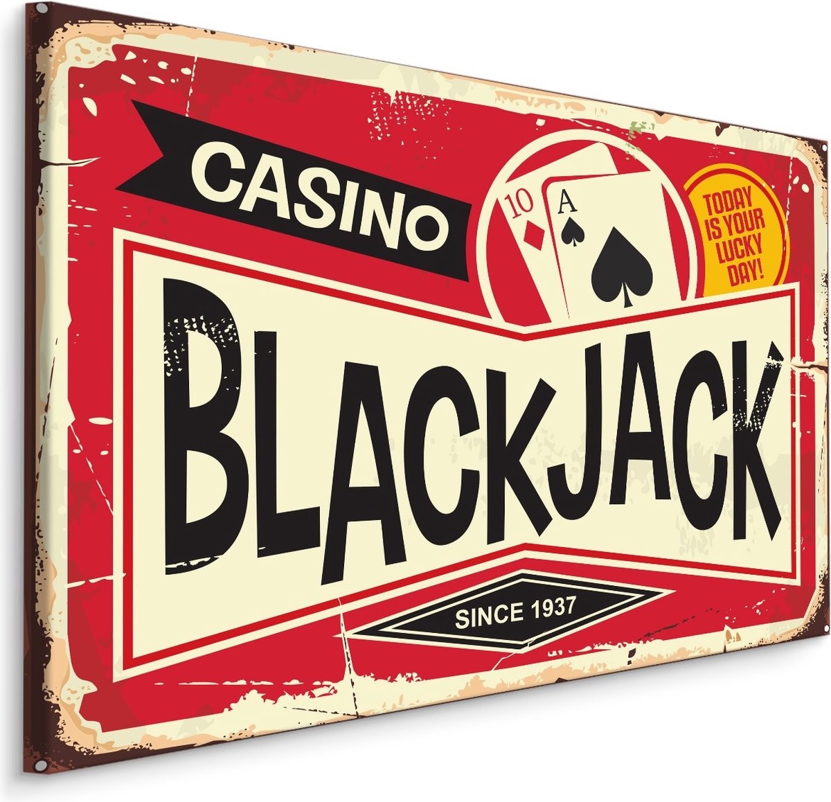 karo-art Schilderij - Casino Black Jack, Vintage Bord, premium Print op Canvas Multikleur