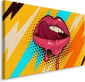 Schilderij - Rode lippen op een gekleurde Achtergrond, Popart, premium print
