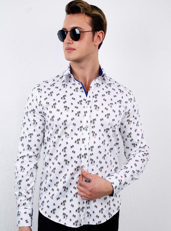 Luxe Heren Overhemd met Fietsen- Slim Fit -3106 - Wit | bol