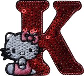Strijk Embleem Alfabet Patch - Letter K - Hello Kitty Pailletten - 6cm hoog - Letters Stof Applicatie - Geborduurd - Strijkletters - Patches - Iron On