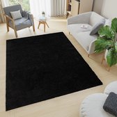 Tapiso Essence Vloerkleed Zwart Hoogpolig Shaggy Tapijt Maat- 140x200