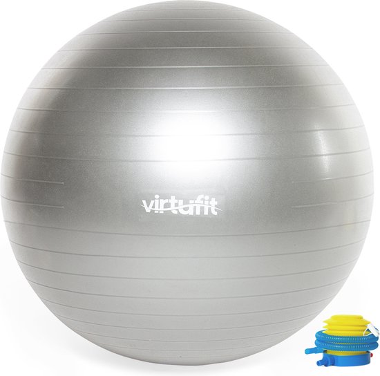Yoga bal - VirtuFit Anti-Burst Fitnessbal Pro - Pilates bal - met voetpomp - Grijs - 75 cm