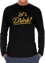 Lets drink long sleeve black with gold glitter text men - New Year's Eve / Glitter and Glamour gold party clothes chemise à manches longues XXL