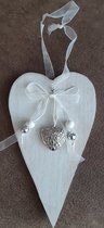 Decoratie hanger hart, wit 16x26 cm