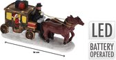 Kerst koets + paarden en koetsier - miniatuur met licht - Kersttafereel voor o.a. kerstdorp