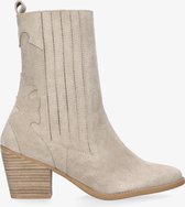 Tango | Ella square 9-d beige suede western ankle boot - natural heel/sole | Maat: 42