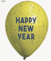 Ballonnen "Happy New Year" - Goud / Zwart - Kunststof - Set van 6 - Oud en Nieuw - Oudjaar - 31 december - Feest - Ballonnen - Party