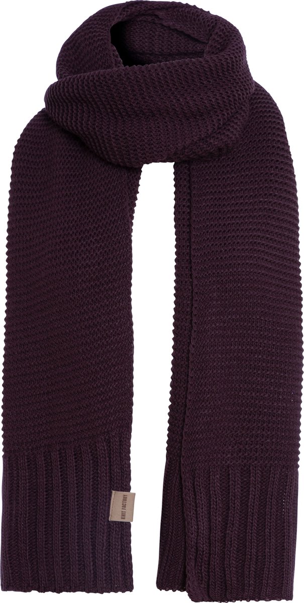 Knit Factory Jamie Gebreide Sjaal Dames & Heren - Herfst- & Wintersjaal - Langwerpige sjaal - Wollen sjaal - Heren sjaal - Dames sjaal - Unisex - Aubergine - Paars - 200x45 cm