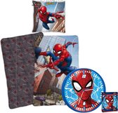 Spider-Man Dekbedovertrek - Eenpersoons - 140x200 cm - Katoen- Dubbelzijdige print- Kussen 65x65 cm, incl. Spider-man wandklok.