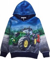 Jongens hoedie blauw met capuchon en met een  stoere tractor 146/152