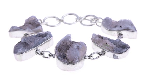 Cilvery - zilveren schakelarmband - natuursteen - geode-stenen - grijs - 3 lengtes